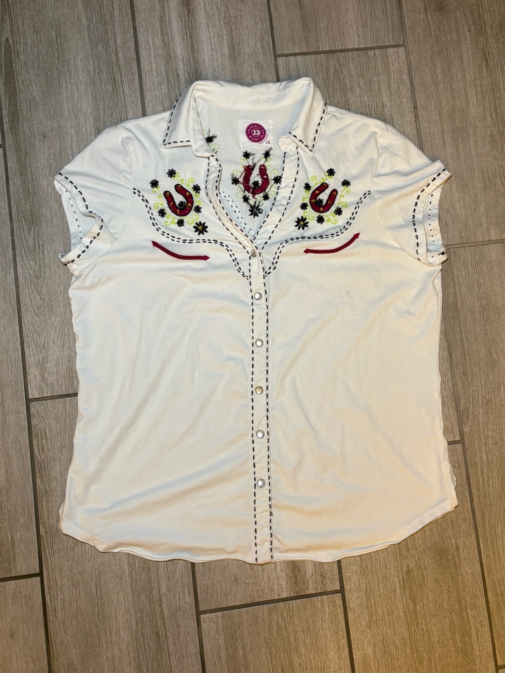 Double D Ranch White Embroidered Western Shirt with Red Accents